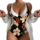 thumbnail image 1 of Gibobby Trajes de Baño para Mujer Bañador de bikini con estampado de flores y cuello en V para mujer(Naranja,M), 1 of 3