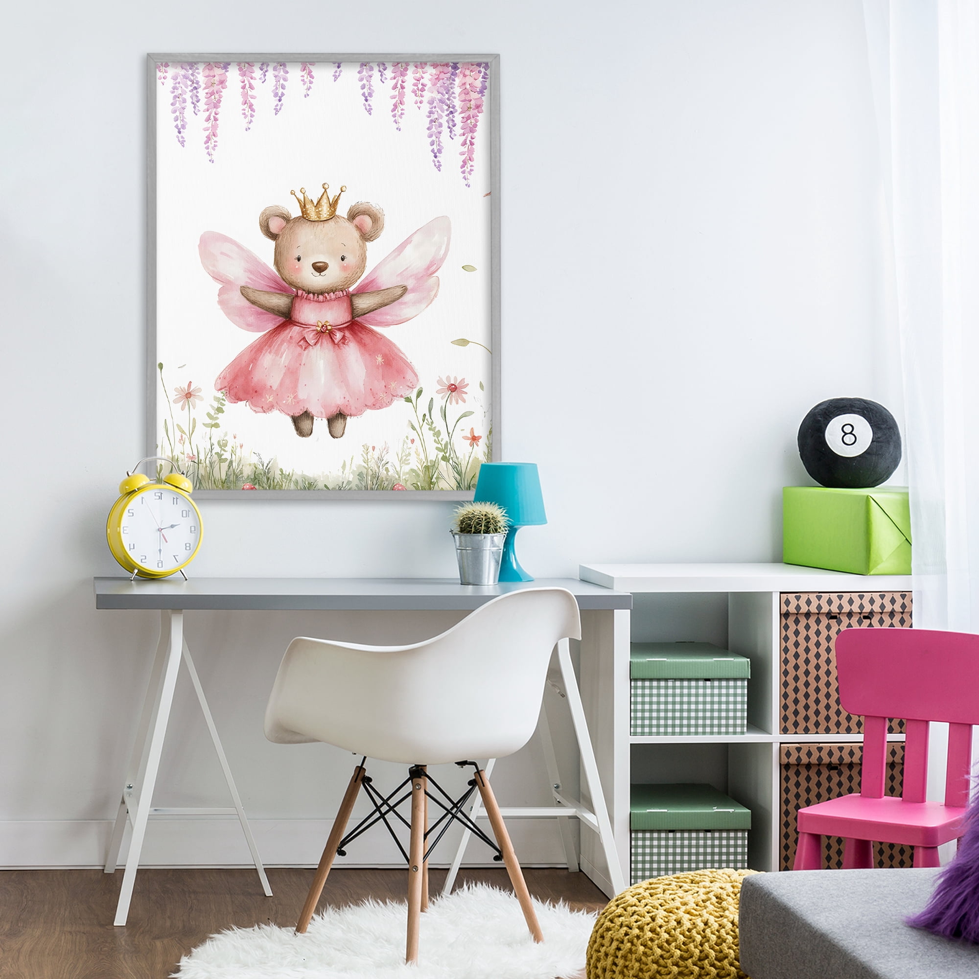 Stupell Industries Woodland Bear Forest Fairy Gray Framed Giclee Art, design by LSR Design Studio