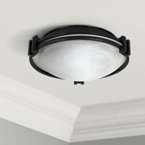Possini Euro Design Deco Modern Ceiling Light Flush Mount Fixture 12 3/4" Wide Oil Rubbed Bronze 2-Light Marbleized Glass for Bedroom Kitchen Hallway