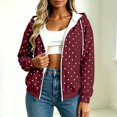 thumbnail image 3 of Women's Polka Dot Zip Up Hoodie with Drawstring Hood and Pockets, Travel Casual Long Sleeve Fleece Sweatshirt Jacket, XL, 3 of 9