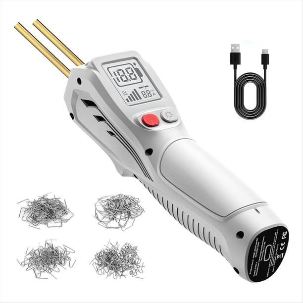 Herramienta de Soldadura de Plástico Portátil con Carga Inalámbrica, Grapadora Caliente, Pistola Soldadora, Herramienta para Reparar Parachoques de Coche con 200 Grapadoras Blancas
