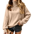 thumbnail image 2 of Womens Knit Sweaters Turtleneck Long Sleeved Solid Pullover Sweater Tops Casual Loose Fit Fashion Soft Knitwear, 2 of 5