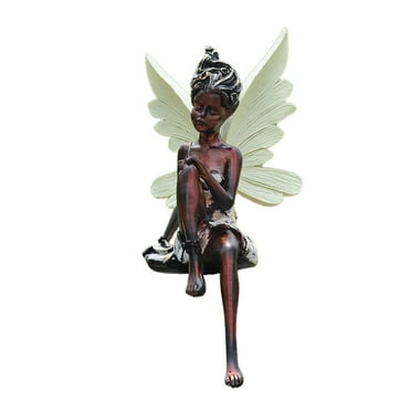 Resin Sitting Garden Statue, Lifelike Fairy with Wing Sculpture ...