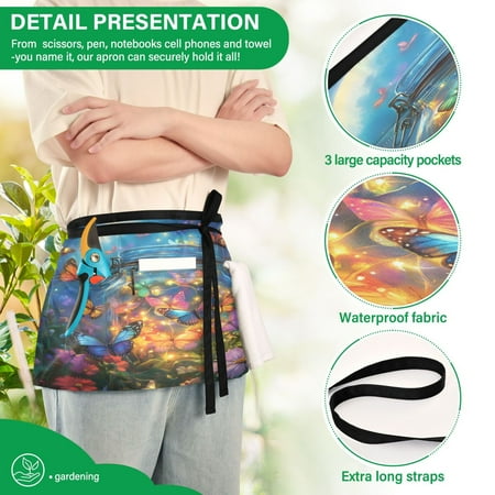 

YAZAOO Aprons with Pockets for Server Aprons with 3 Pockets Water Resistant Half Waist Apron Lights Of Fairy