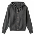 thumbnail image 5 of yillto Womens Button down Hooded Cardigan Sweater Knit Long Sleeve Loose Fitting Cardigans with Drawstring, 5 of 5