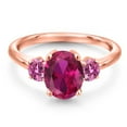 thumbnail image 3 of Gem Stone King 18K Rose Gold Plated Silver Red Created Ruby and Pink Moissanite Engagement Ring for Women | 2.46 Cttw | Oval 9X7MM | Gemstone July Birthstone | Size 8, 3 of 6