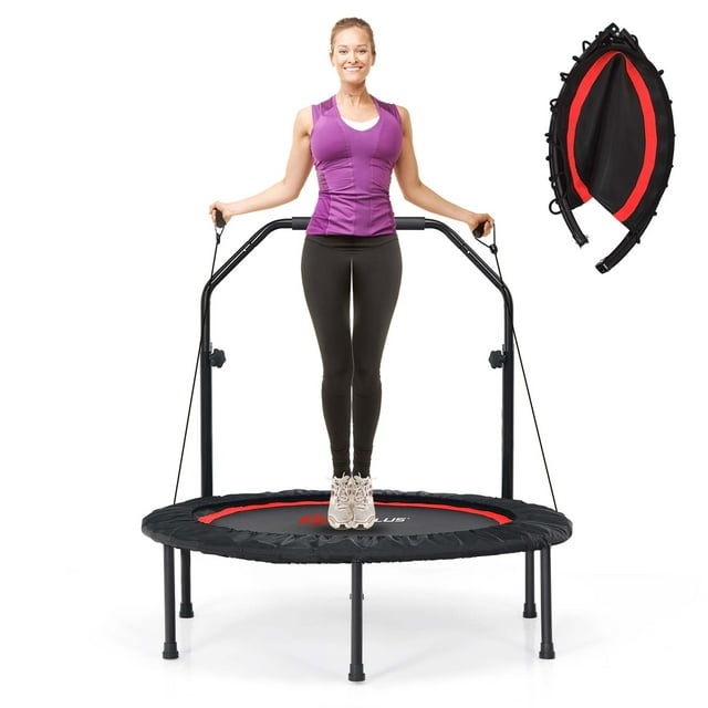 Goplus 40" Foldable Adjustable Trampoline Fitness Rebounder with Resistance Bands Home Gym Red