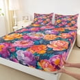 thumbnail image 3 of Manfei Watercolor Peony Flower Full Size Sheets 4-Piece, Colorful Floral Bed Sheets, Oil Painting Blossoms Sheet Sets, Lightweight Room Decor, 3 of 7