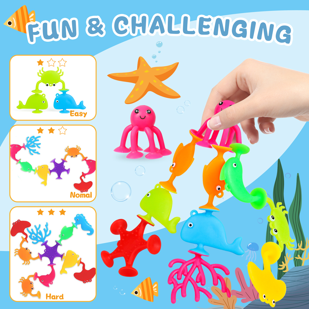 Norkbeng 18-Piece Silicone Ocean Animal Suction Cup Bath Toys photo 3
