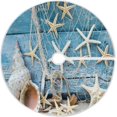 thumbnail image 1 of Summer Beach Seashell Starfish Christmas Tree Skirt 36 Inches Maritime Net Rustic Blue Wood Shells Xmas Tree Skirts Floor Door Mat Decorations for Holiday Party Indoor Outdoor Home Office Ornaments, 1 of 6