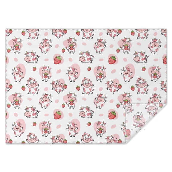 White Cow Strawberry Pattern Rectangle Tablecloth 60"x84",Waterproof Polyester Rectangle Table Cloth, Wipeable Spillproof Polyester Tablecloth for Dining, Camping, Indoor and Outdoor