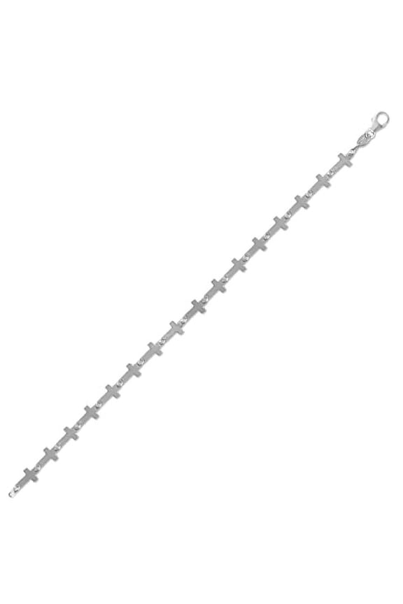 Cross Bracelet with Sideways Links Sterling Silver