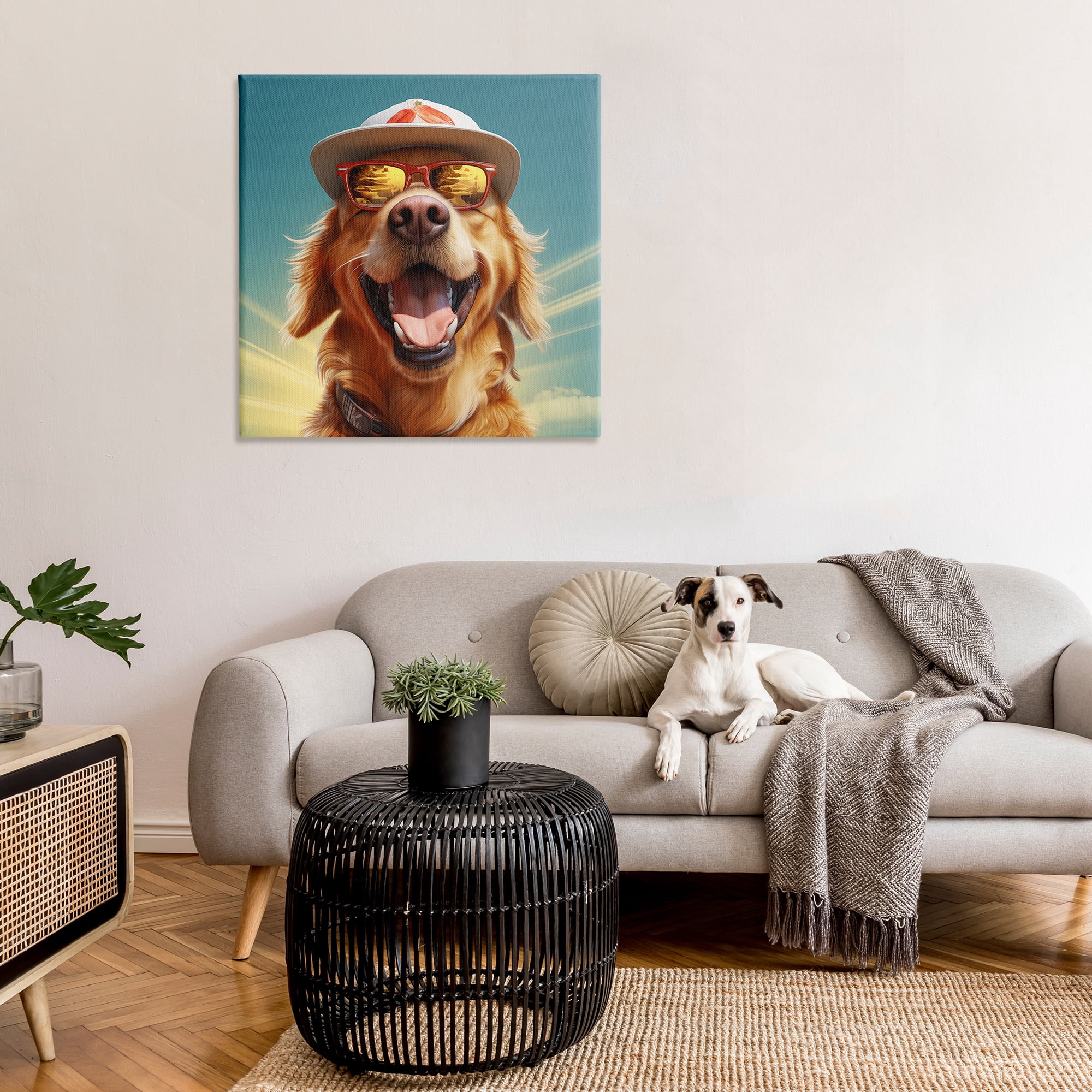 Stupell Industries Happy Sunlit Dog Animals & Insects Painting Gallery Wrapped Canvas Art Print Wall Art, 36 x 36