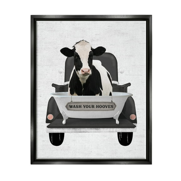 Stupell Industries Wash Your Hooves Cow Animals & Insects Painting Black Floater Framed Art Print Wall Art, 17 x 21