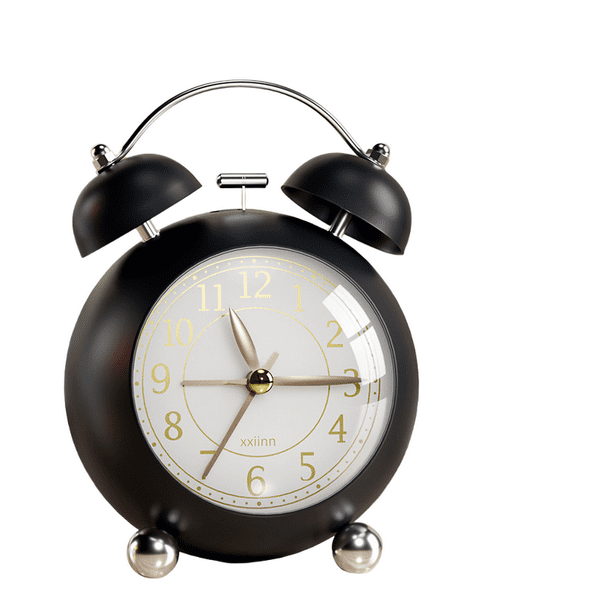 Reloj despertador vintage con doble campana, diseño clásico de metal negro