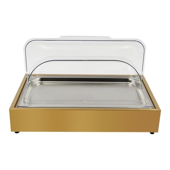 Gold 2-Compartment Ice Food Serving Tray - 6L Stainless Steel PC Buffet Display for Parties & Restaurants