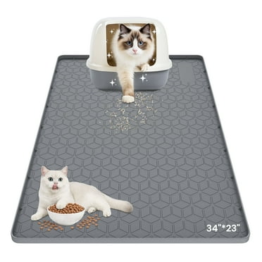 Tensea Cat Litter Mat Waterproof ,34"*23" Non-slip Silicone Large Cat Litter Mat,Cat Litter Box Mat for Litter Trapping,Easy to Store Kitty Litter Mat-Dark Gray