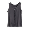 thumbnail image 2 of QUNYINEY Crew Neck Womens Tank Top Camisole Solid Casual Sleeveless Tops Button Summer Loose Tank Tops, 2 of 5
