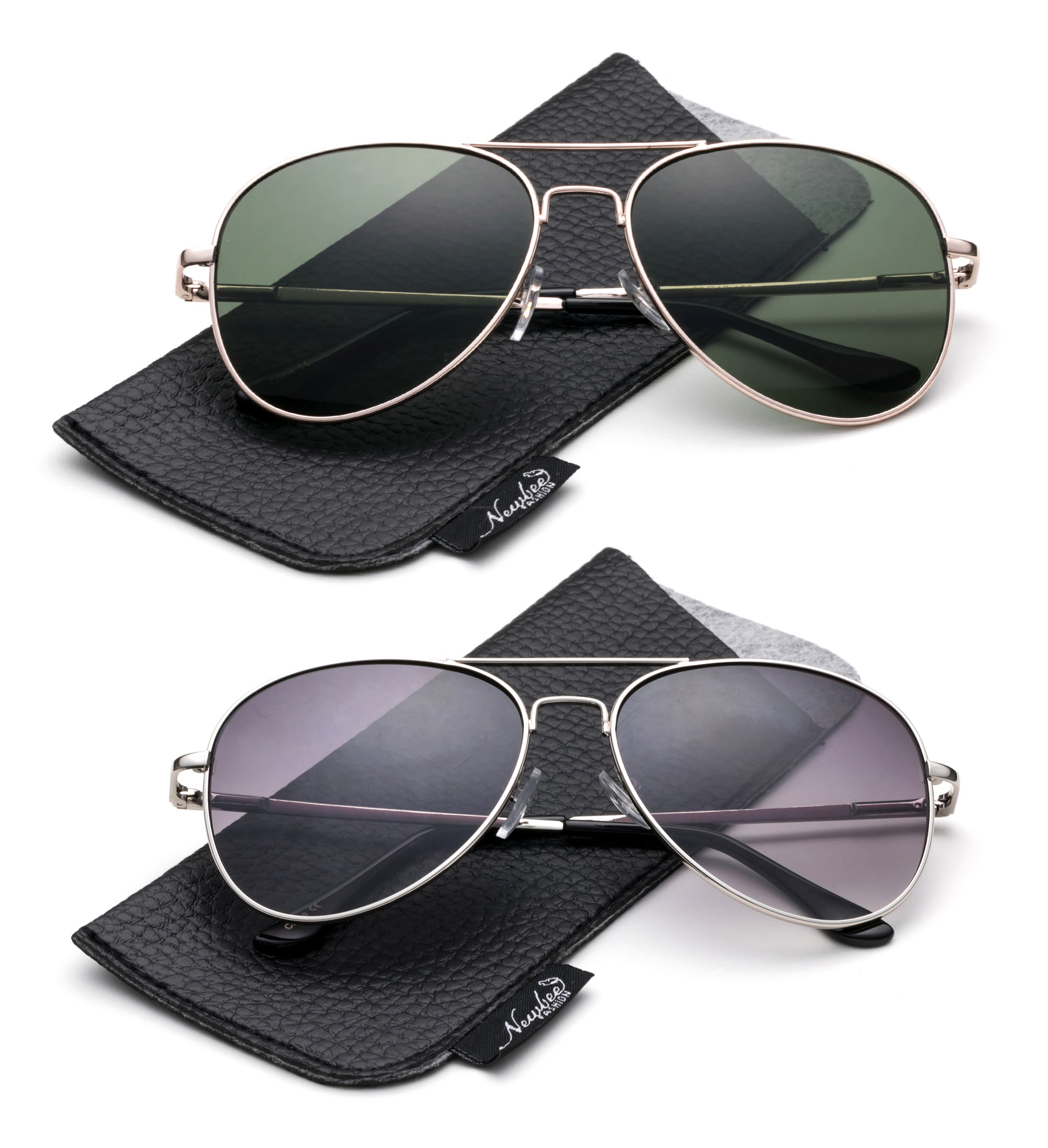 2 Pairs Classic Aviator Sunglasses for Men Metal Frame with Soft Case Lens with UV Protection - image 1 of 2