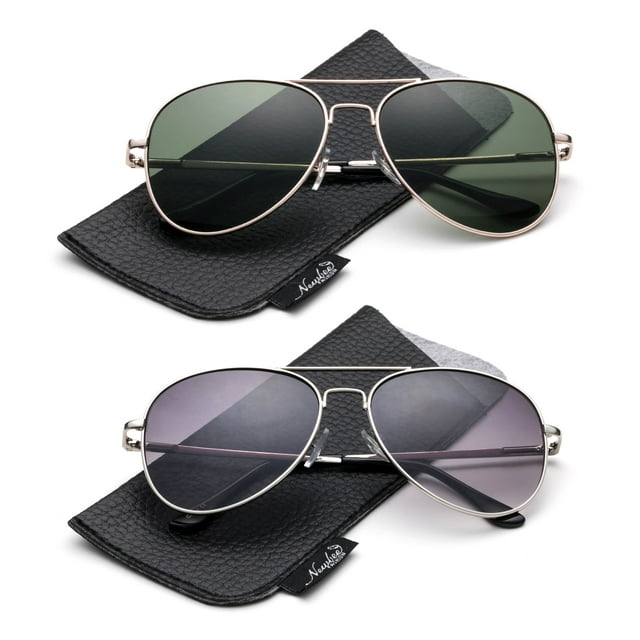 2 Pairs Classic Aviator Sunglasses for Men Metal Frame with Soft Case Lens with UV Protection