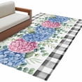 thumbnail image 2 of 3'x5' Area Rugs, Blue Pink Hydrangea Indoor Outdoor Area Rug for Living Room Bedroom, Eucalyptus Leaves Summer Botanical Plaid Washable Bathroom Rugs Kitchen Floor Carpet Mats Home Decor Aesthetic, 2 of 8