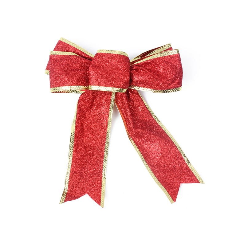 5pcs/pack Glittering Fabric Christmas Ribbon Bow Gift Knot Ribbon Ornaments for Christmas Tree Presents Decoration(Red), Size: 5 Pcs