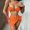 Orange, variant on Herrnalise Women's Bikini Sets Colorblock Trim 2 Piece High Waisted Swimsuit Scoop Neck Adjustable Spaghetti Straps Bathing Suit