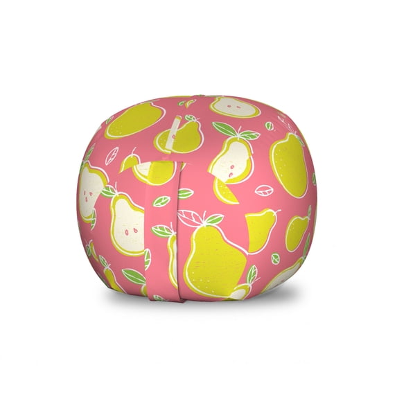 Fruit Storage Toy Bag Chair, Pear Slices Summer Freshness Juicy Tasty Vitamin Food Soft Tone Drawings, Stuffed Animal Organizer Washable Bag, Small Size, Coral and Yellow Green, by Ambesonne
