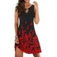 thumbnail image 3 of Womens Dresses Summer Sleeveless Floral Print Sun Loose Beach Mini Casual Dress Red L, 3 of 6