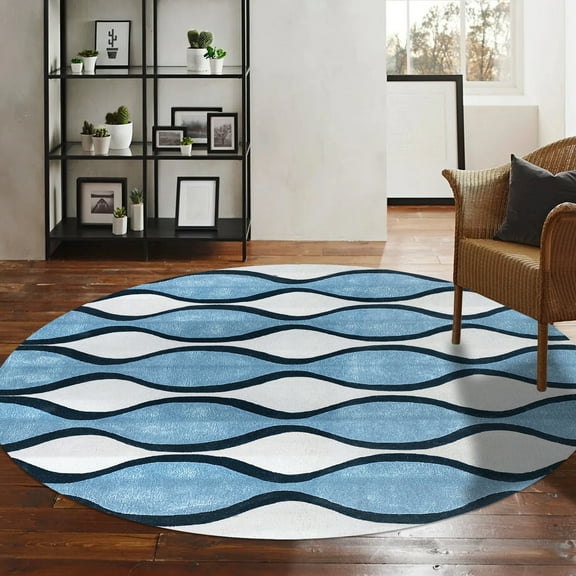 Teppich Homes Tufted 5x5 Wool Area Rug - Handmade Blue Carpet for Living Room or Bedroom - Soft and Cozy Wool Rugs