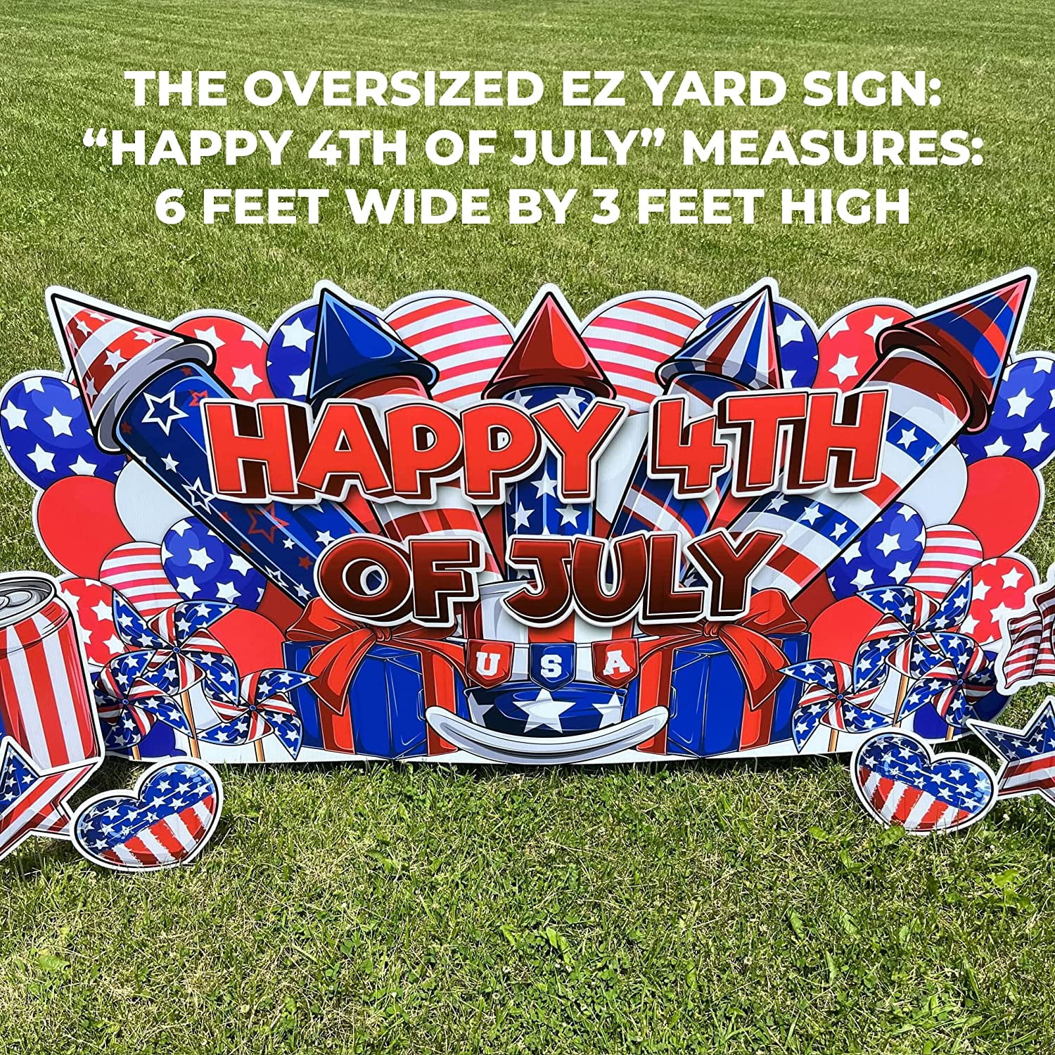 Victory Store Happy 4th of July Patriotic Yard Sign, 6' x 3' 11 Count