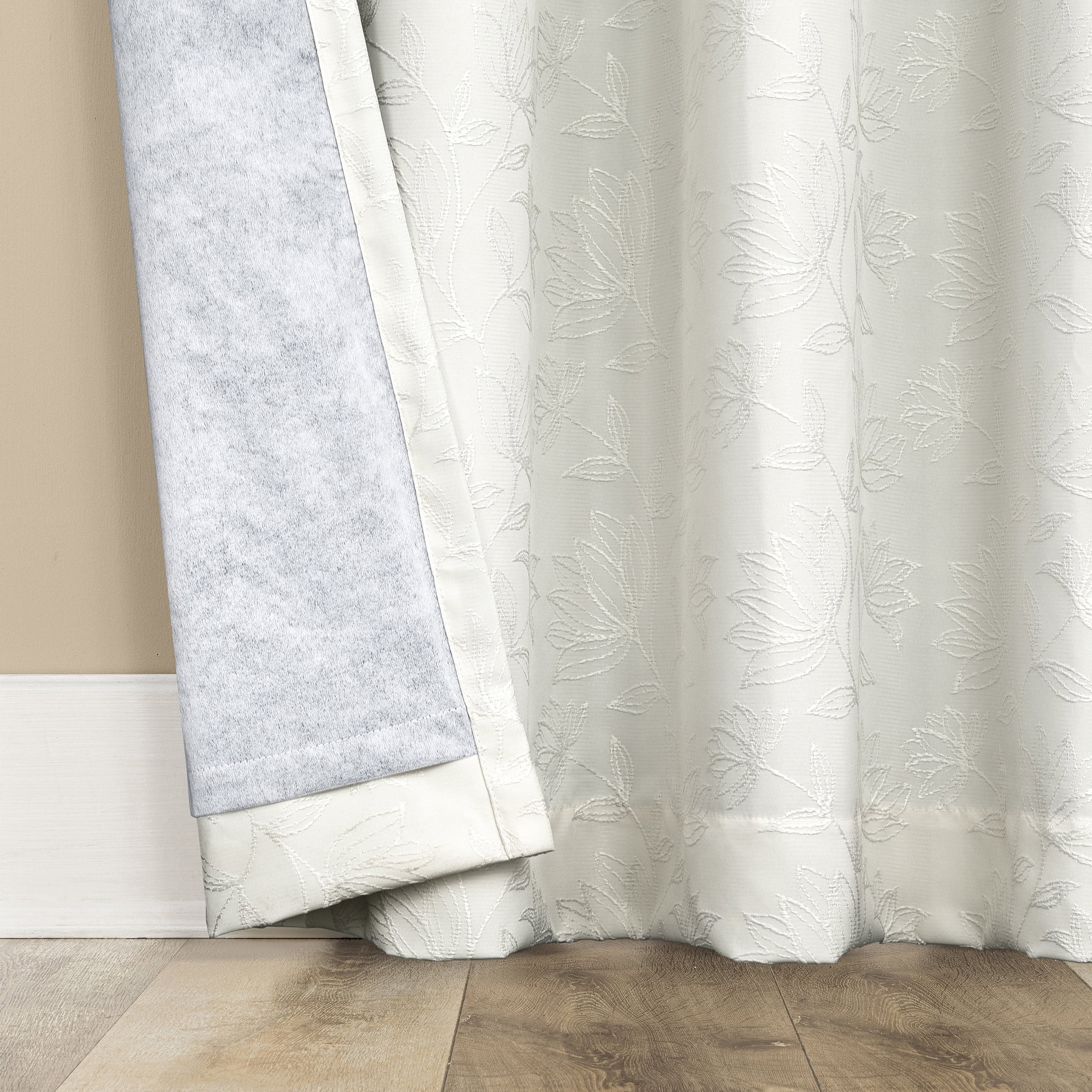Sun Zero Bronte Floral Jacquard 100% Blackout Rod Pocket Curtain Panel, 50"W X 63"L, Pearl