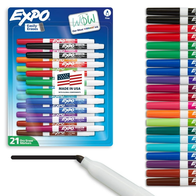 Rotuladores de borrado en seco EXPO, pizarra blanca de bajo olor, tinta fina, 21 unidades