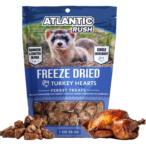 Freeze Dried Small Pet Treats - Resealable Bag of Treats for Ferrets - Ferret Snacks - Single Ingredient Ferret Food With No Preservatives Or Fillers- Small Animals Treats (1 oz, Turkey Heart)