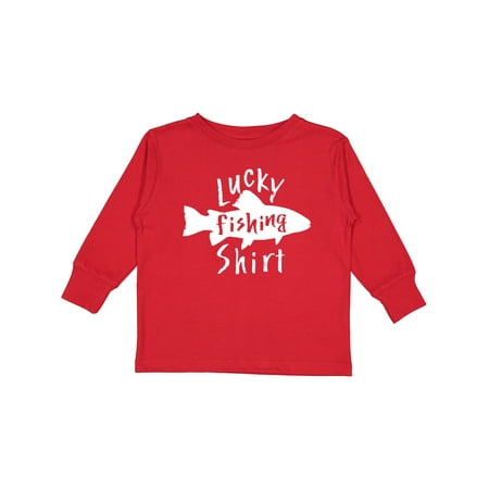 

Inktastic Lucky Fishing Shirt- Fish Boys or Girls Long Sleeve Toddler T-Shirt