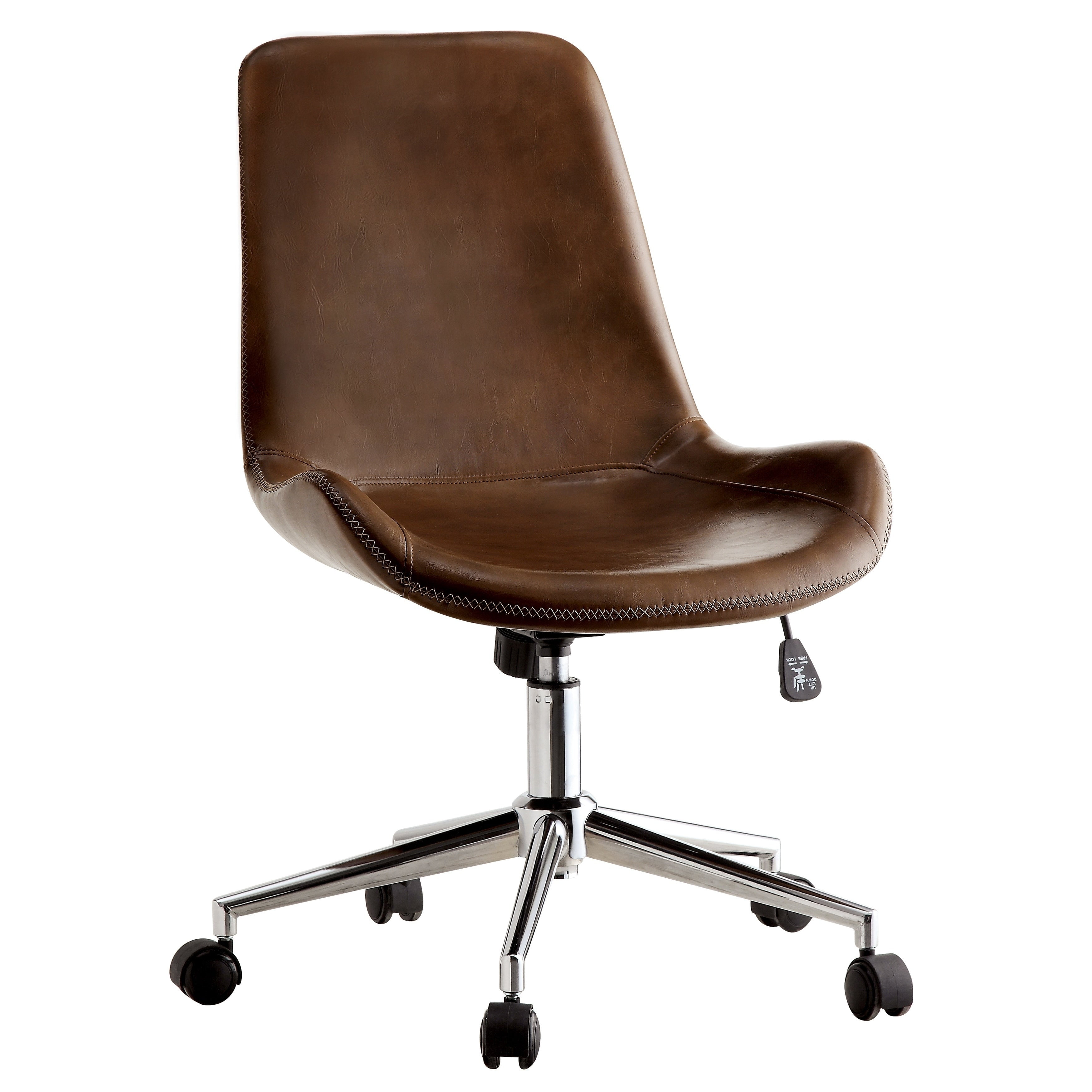 Leatherette Bucket Seat Office Chair with Adjustable Height, Brown and
