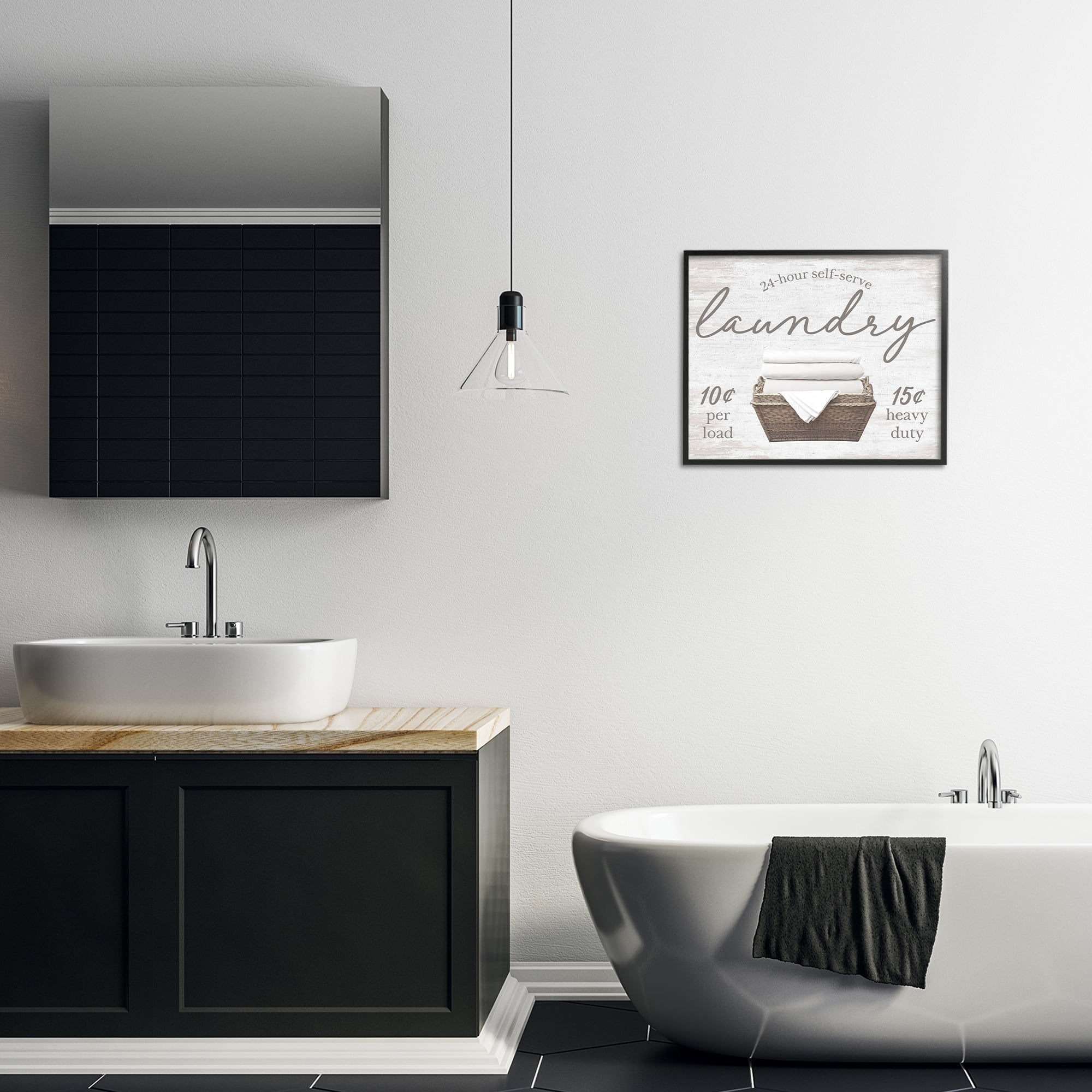 Stupell Industries Vintage Laundry Ad Typography Painting Black Framed Art Print Wall Art, 20 x 16