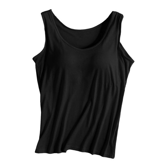 Tank Tops for Women with Built in Bra Women Sleeveless Tops 3X Casual U Neck Sleeveless Top Basic Layering Camis Shirts(Black, 4XL)
