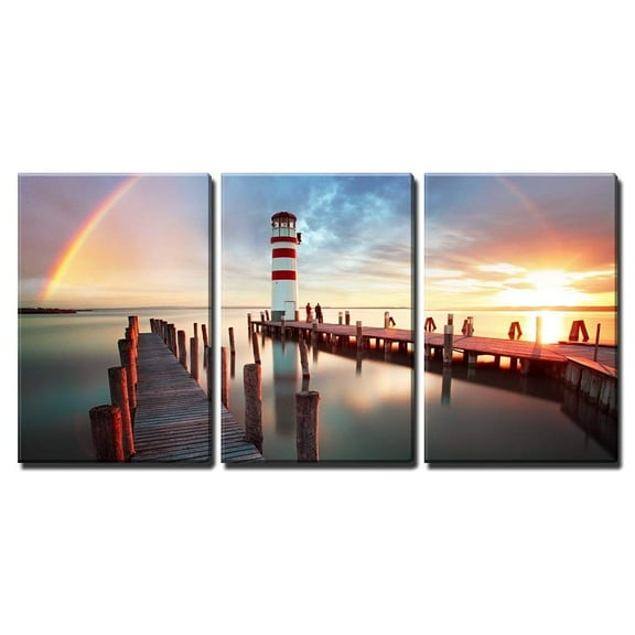 wall26 - 3 Piece Canvas Wall Art - Lighthouse at Lake Neusiedl - Austria - Modern Home Art Stretched and Framed Ready to Hang - 16"x24"x3 Panels