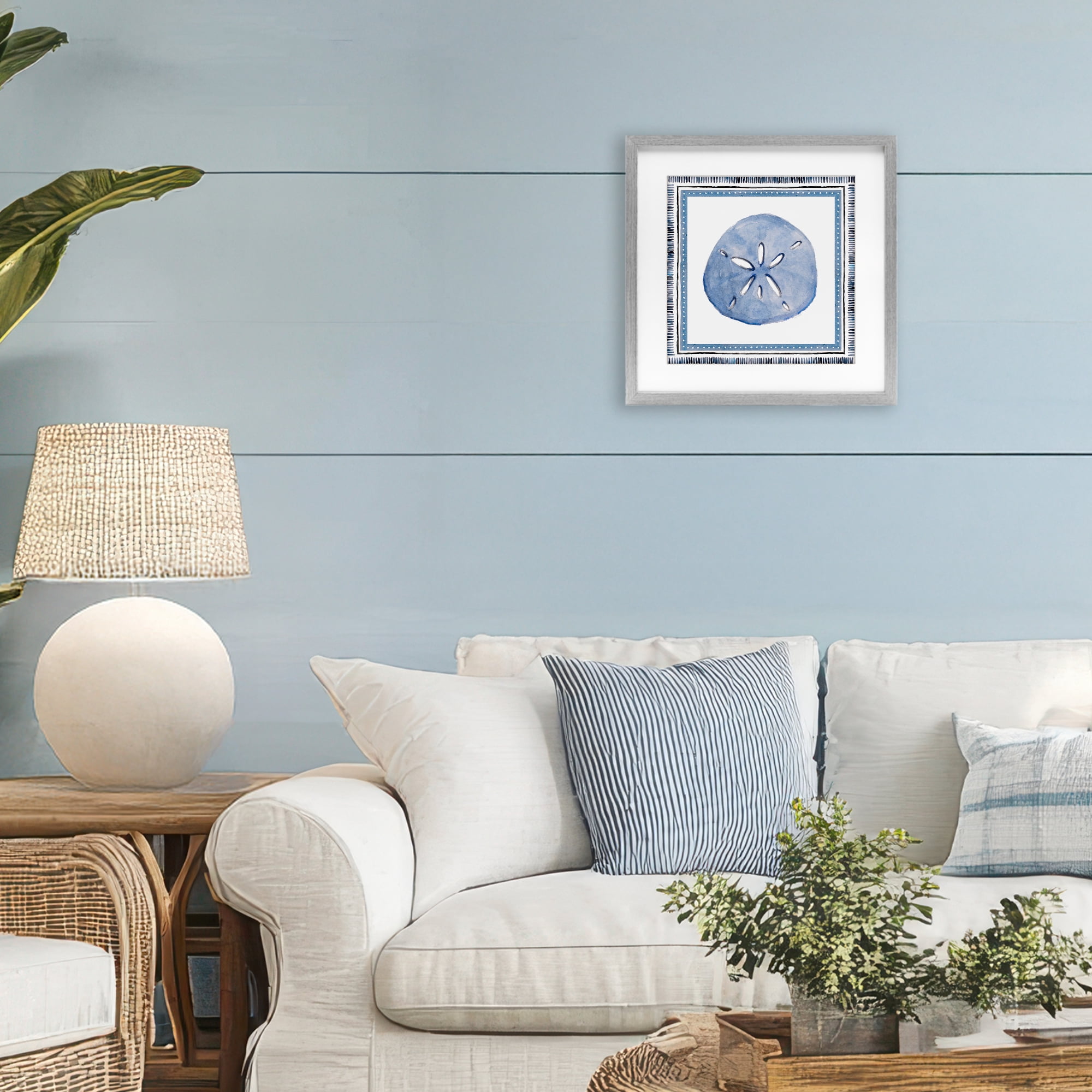 Stupell Industries Blue Bordered Sand Dollar Gray Framed Print Under Glass, design by Lanie Loreth