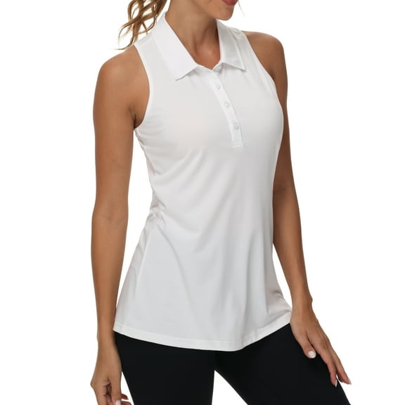 Xidunhg Women's Sleeveless Tank Top Golf Polo Shirts Summer Sports Athletic Fashionable Workwear-Quick Dry White L