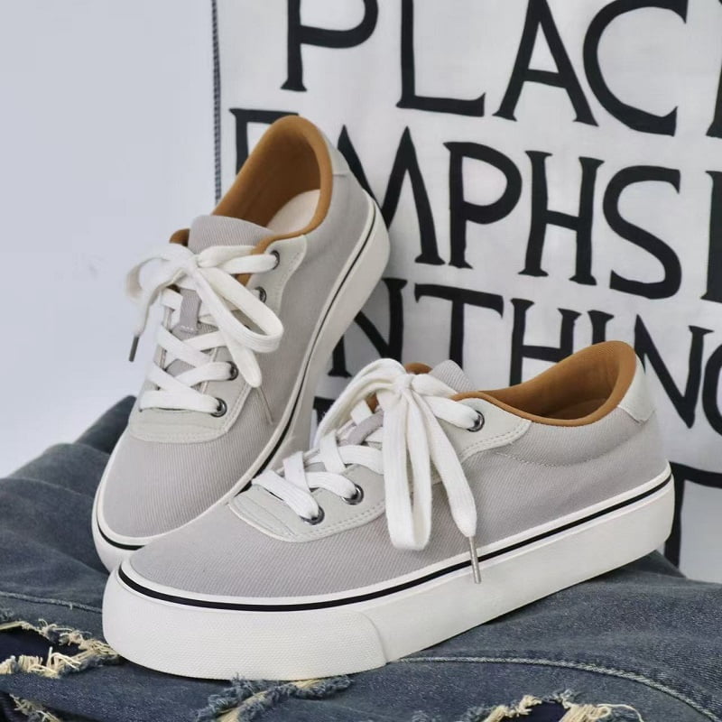 Men's Sage Green Canvas Sneakers with Mustard Accents, Classic Casual Platform Shoes