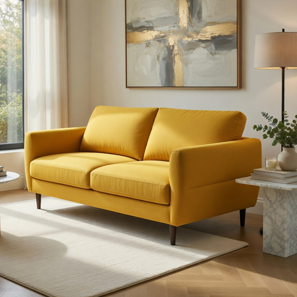 Hommoo 72" Modern Fabric Loveseat Sofa, Solid Wood Frame, High-Density Sponge Cushions, Stain-Resistant Upholstery – Living Room & Bedroom Sofa, Yellow