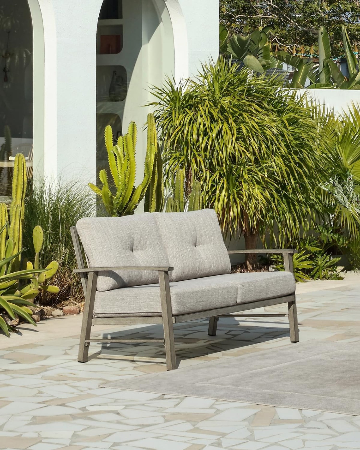 Patio Furniture Loveseat Sofa, Outdoor Aluminum Patio Couch with 5.9" Thick Cushions, All Weather 2-Seat Outdoor Conversation Sofa, Modern Patio Loveseat for Garden, Backyard, Porch, Dark Gray