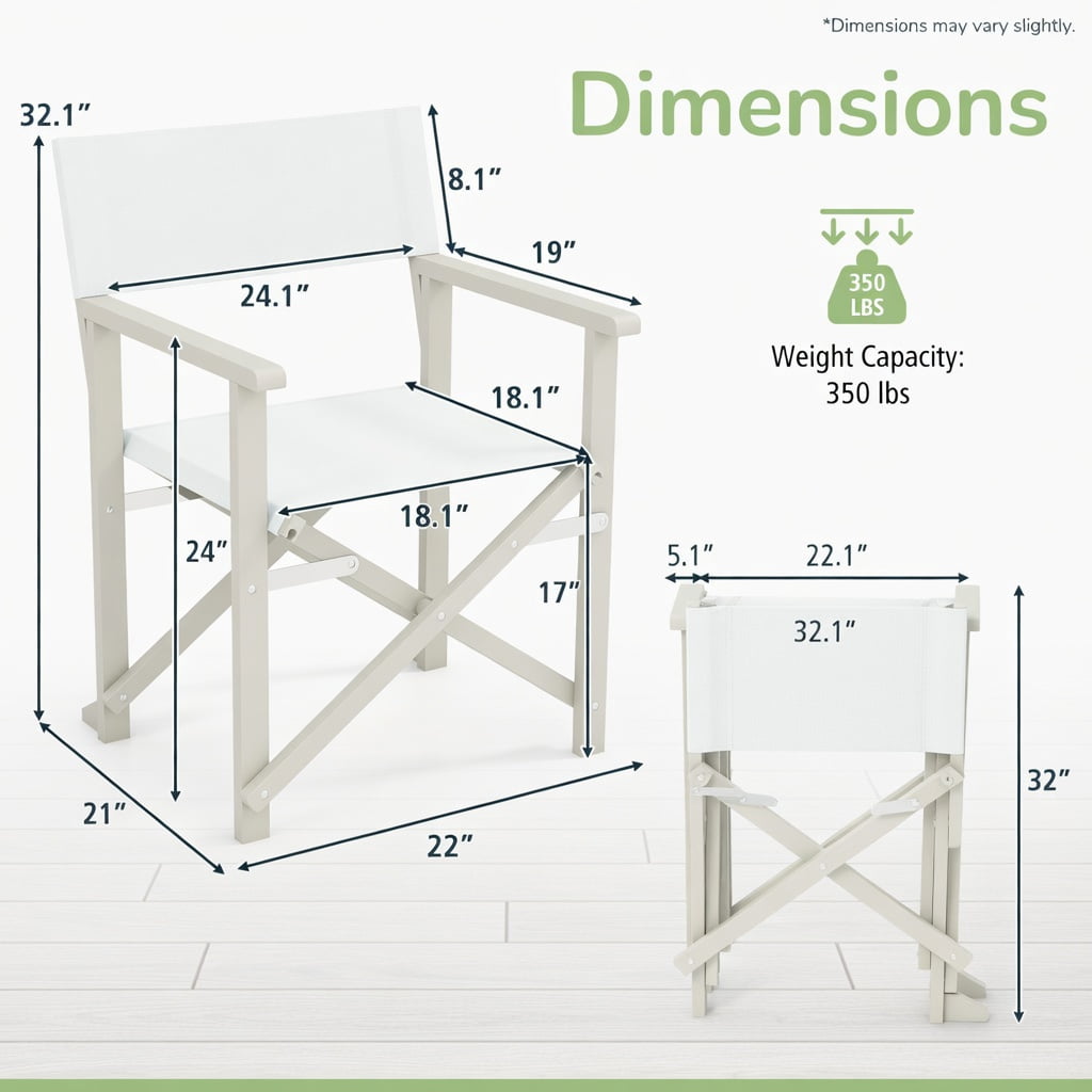 Hommoo Folding Director Chair, Off-White Oxford Fabric & Solid Acacia Wood Frame, Lightweight Outdoor Patio Chair with Machine-Washable Seat, Beige