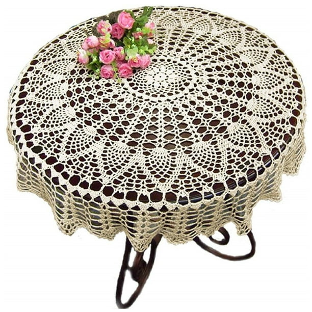 Blanc Vintage Crochet Coton Dentelle Nappe Table Ronde Couverture de Tissu /31.50inch Floral