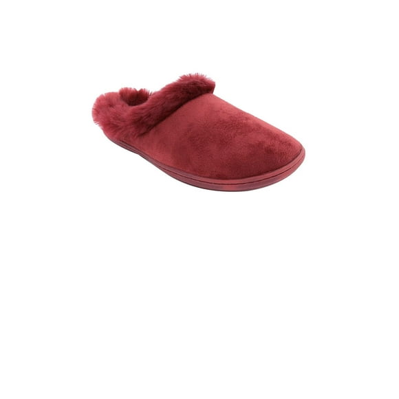 Charter Club Pantoufles pour Femmes en Velours Microfibre avec Fausse Fourrure, Petites, Rouge Tibétain