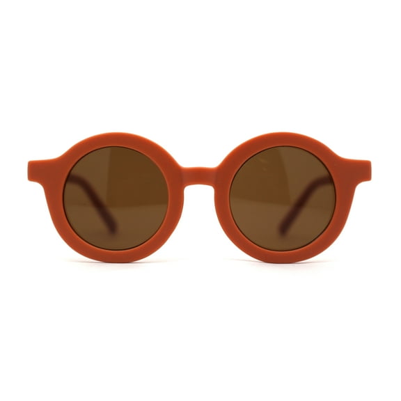 Kids Child Size Thick Plastic Round Circle Lens Retro Sunglasses Orange Brown