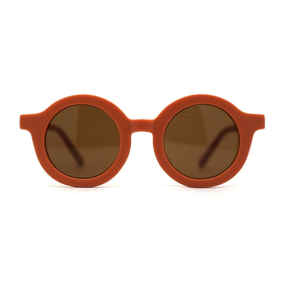 Kids Child Size Thick Plastic Round Circle Lens Retro Sunglasses Orange Brown