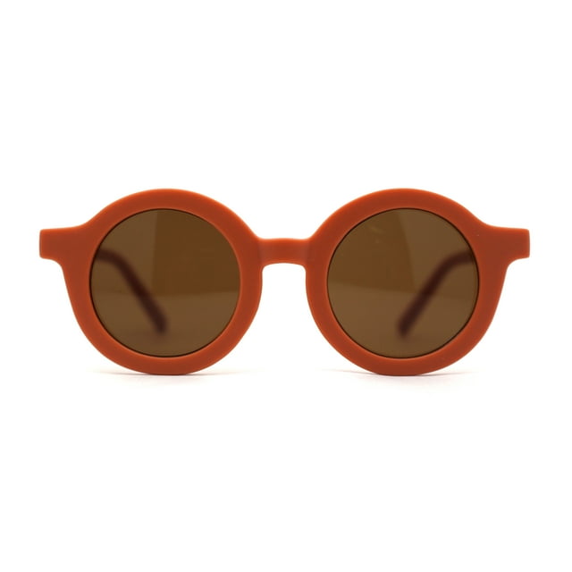Kids Child Size Thick Plastic Round Circle Lens Retro Sunglasses Orange Brown